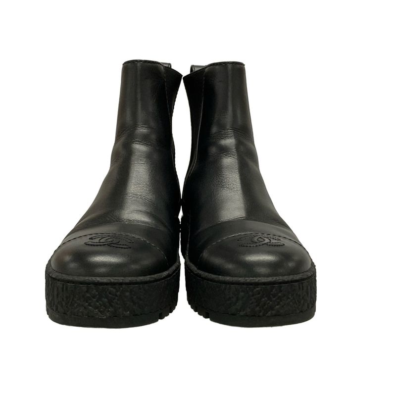 Chanel Short Boots 38 C Black Gold Side Gore Leather