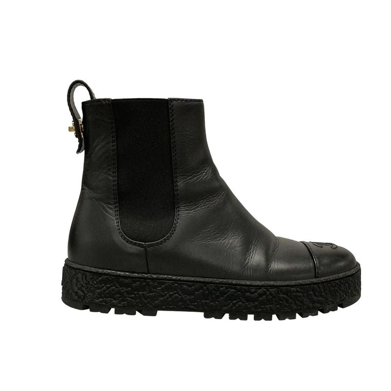Chanel Short Boots 38 C Black Gold Side Gore Leather