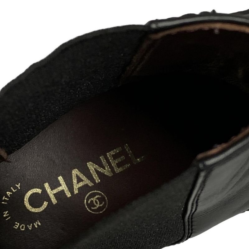 Chanel Short Boots 38 C Black Gold Side Gore Leather