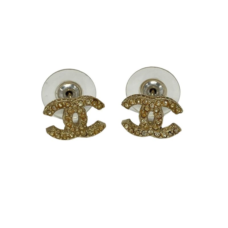 Chanel Earrings Gold Clear CC Logo