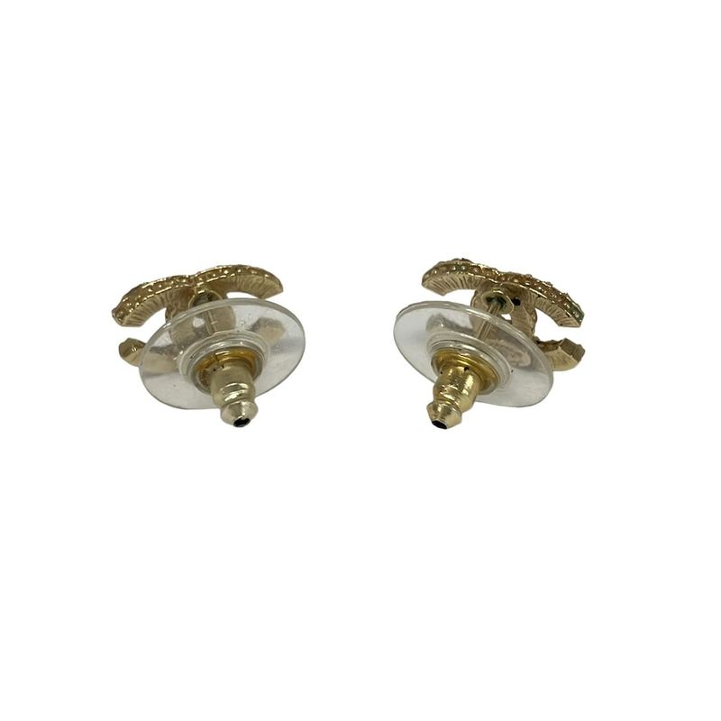 Chanel Earrings Gold Clear CC Logo