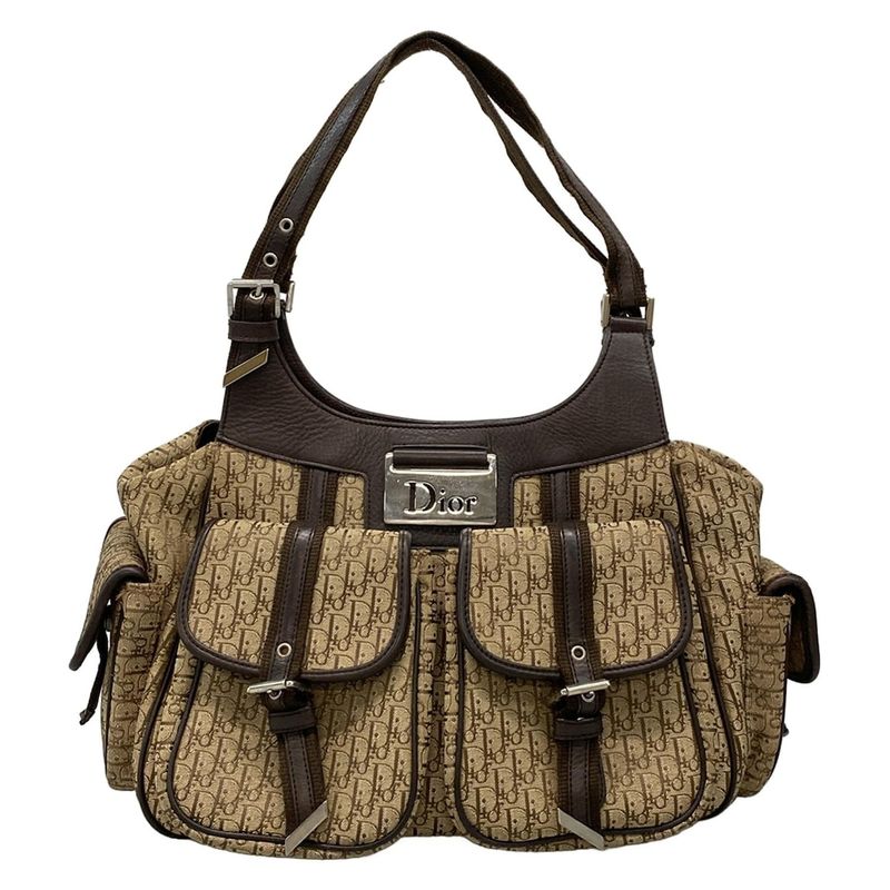 Dior Handbag Street Chic Trotter Beige Dark Brown Leather X Dark
