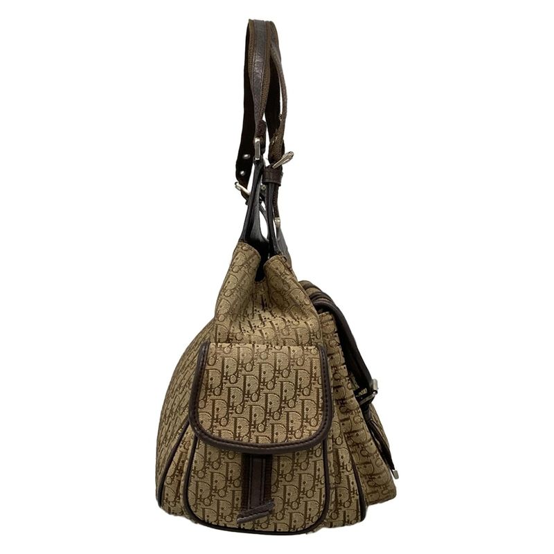 Dior Handbag Street Chic Trotter Beige Dark Brown Leather X Dark