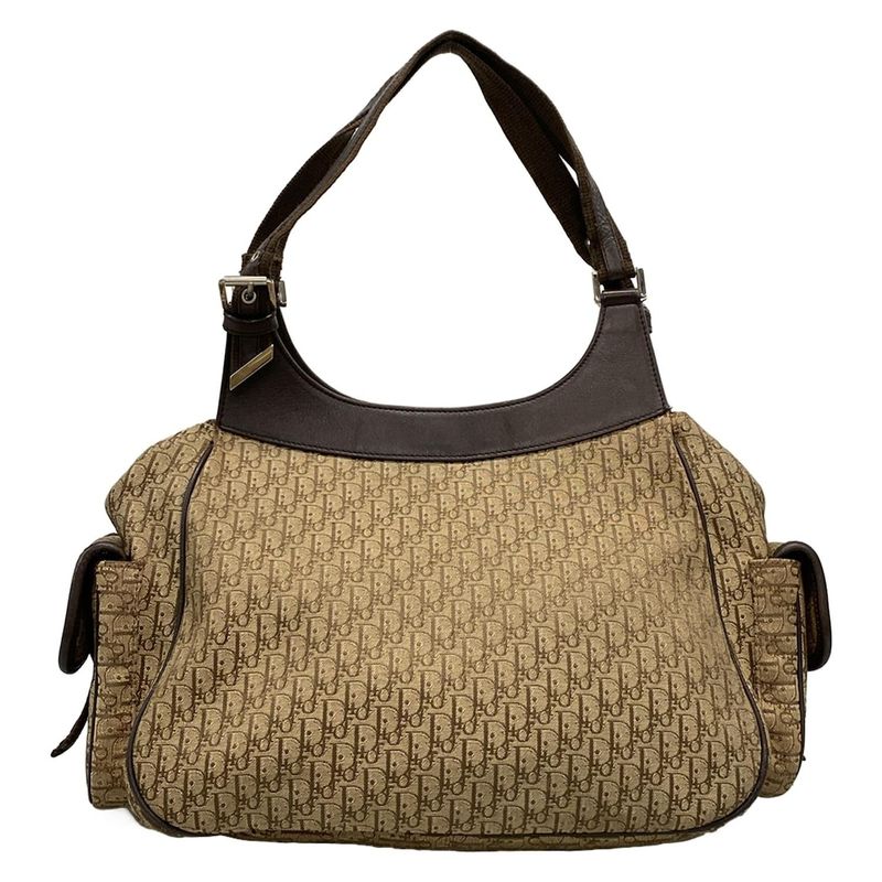 Dior Handbag Street Chic Trotter Beige Dark Brown Leather X Dark