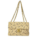 Chanel Shoulder Bag Quilted Beige Black Chain Gold