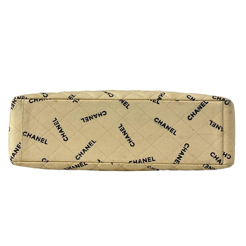 Chanel Shoulder Bag Quilted Beige Black Chain Gold