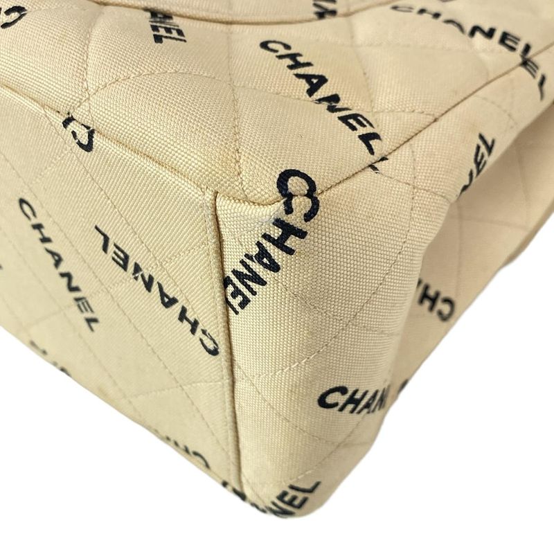 Chanel Shoulder Bag Quilted Beige Black Chain Gold