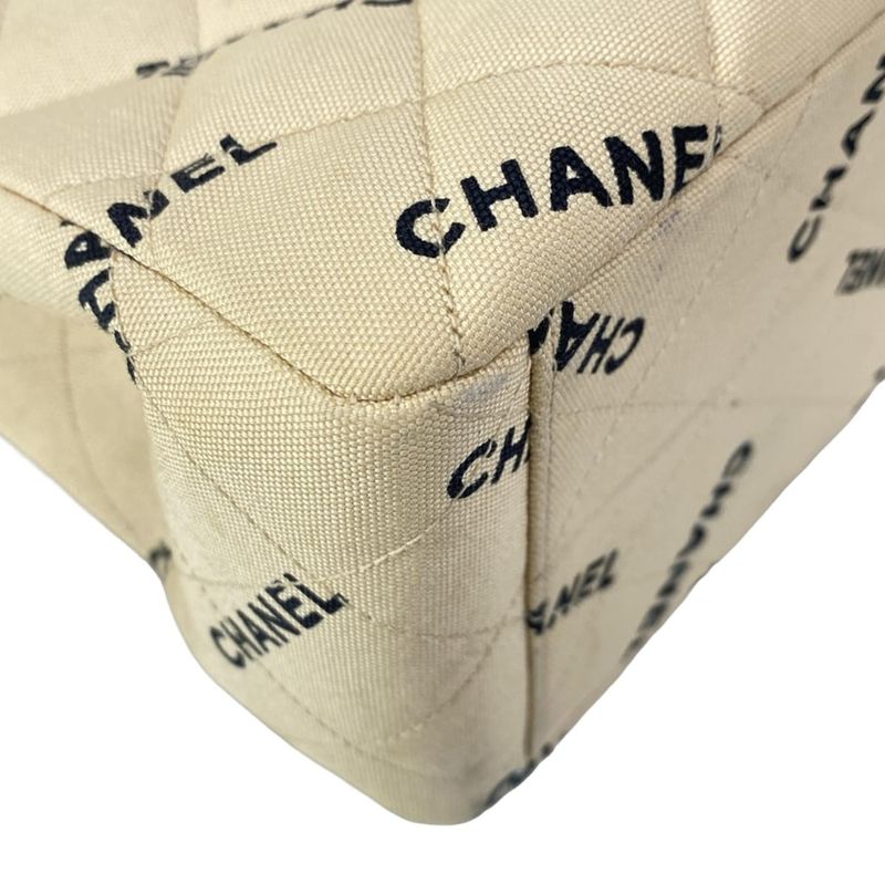 Chanel Shoulder Bag Quilted Beige Black Chain Gold