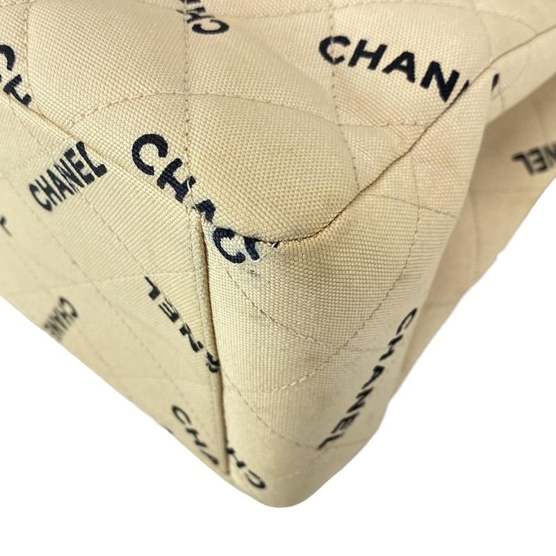 Chanel Shoulder Bag Quilted Beige Black Chain Gold