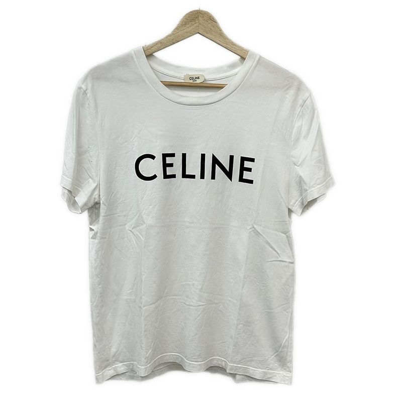 Celine Short Sleeve T-Shirt L White Black Crew Neck Logo