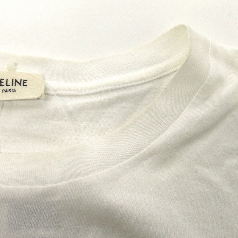 Celine Short Sleeve T-Shirt L White Black Crew Neck Logo