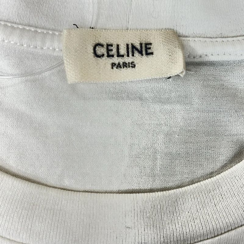 Celine Short Sleeve T-Shirt L White Black Crew Neck Logo