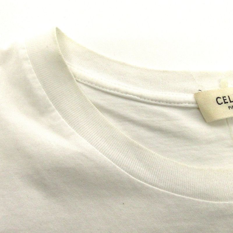 Celine Short Sleeve T-Shirt L White Black Crew Neck Logo