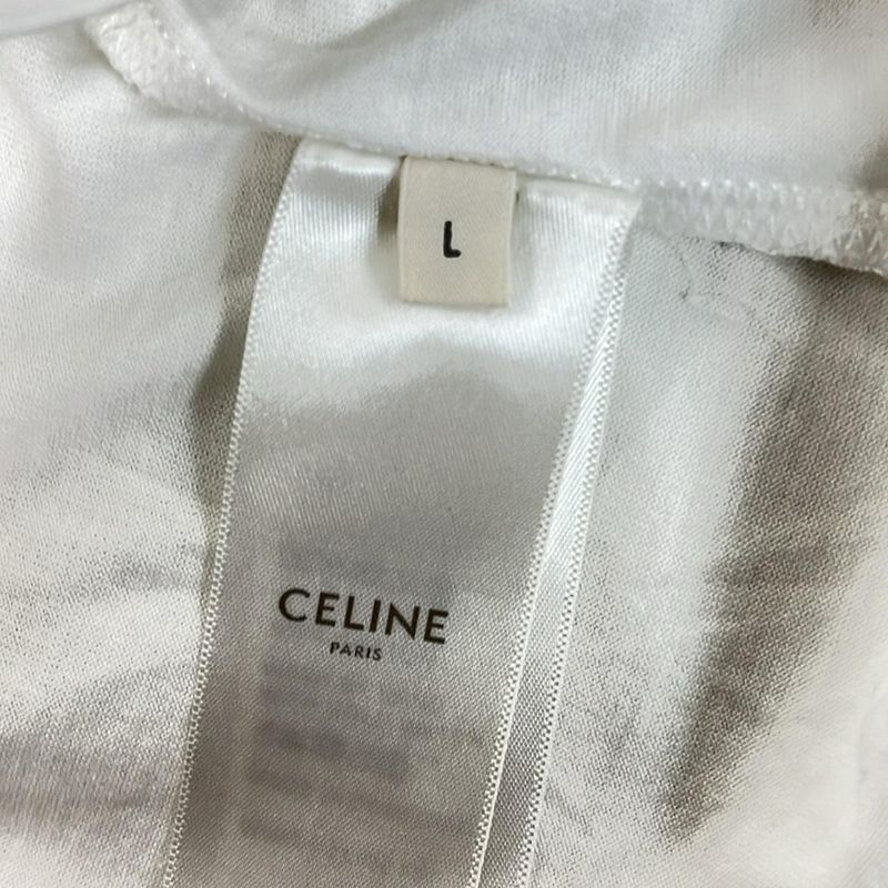 Celine Short Sleeve T-Shirt L White Black Crew Neck Logo