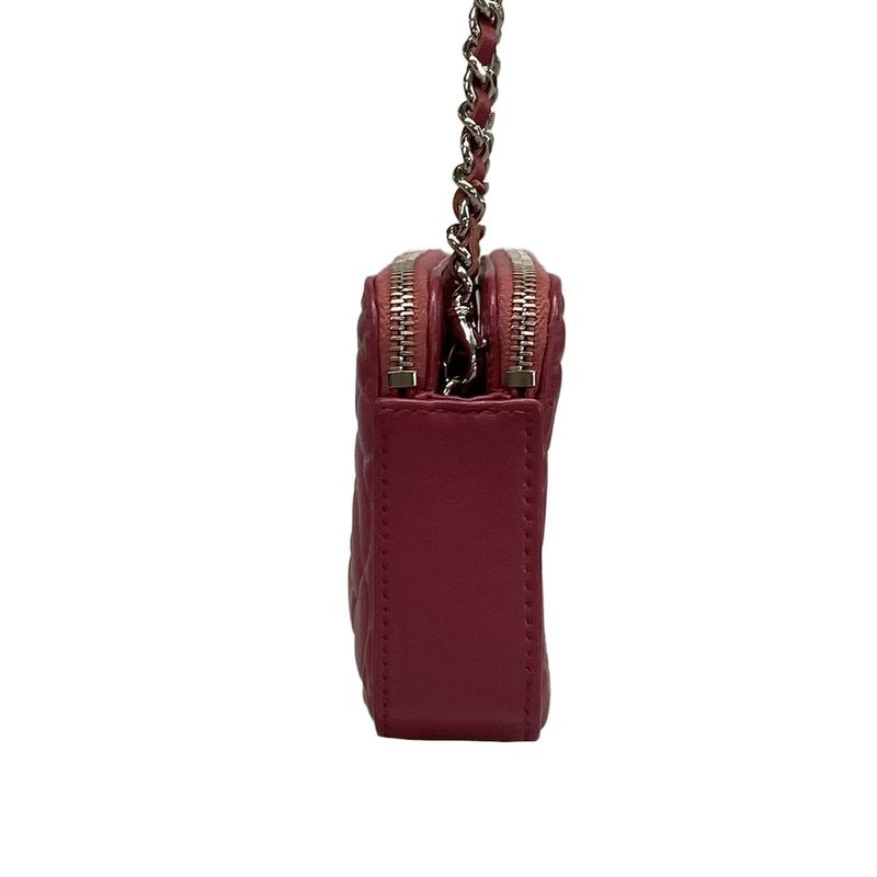 Chanel Shoulder Bag Camellia Pink Chain Silver Lambskin