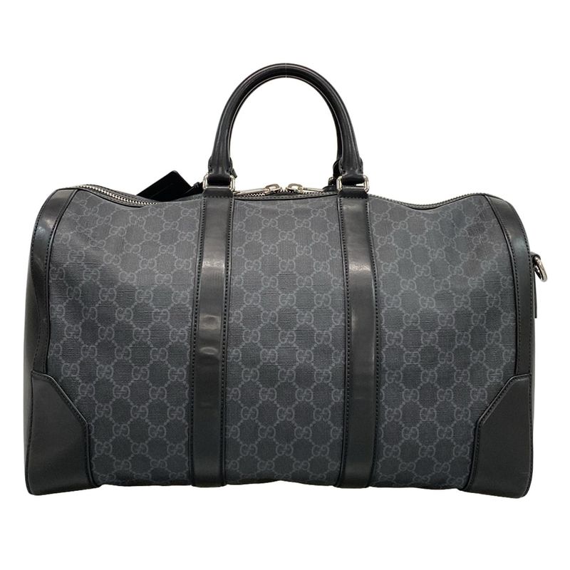Gucci Boston Bag GG Supreme Carry on Duffel Black Gray Leather
