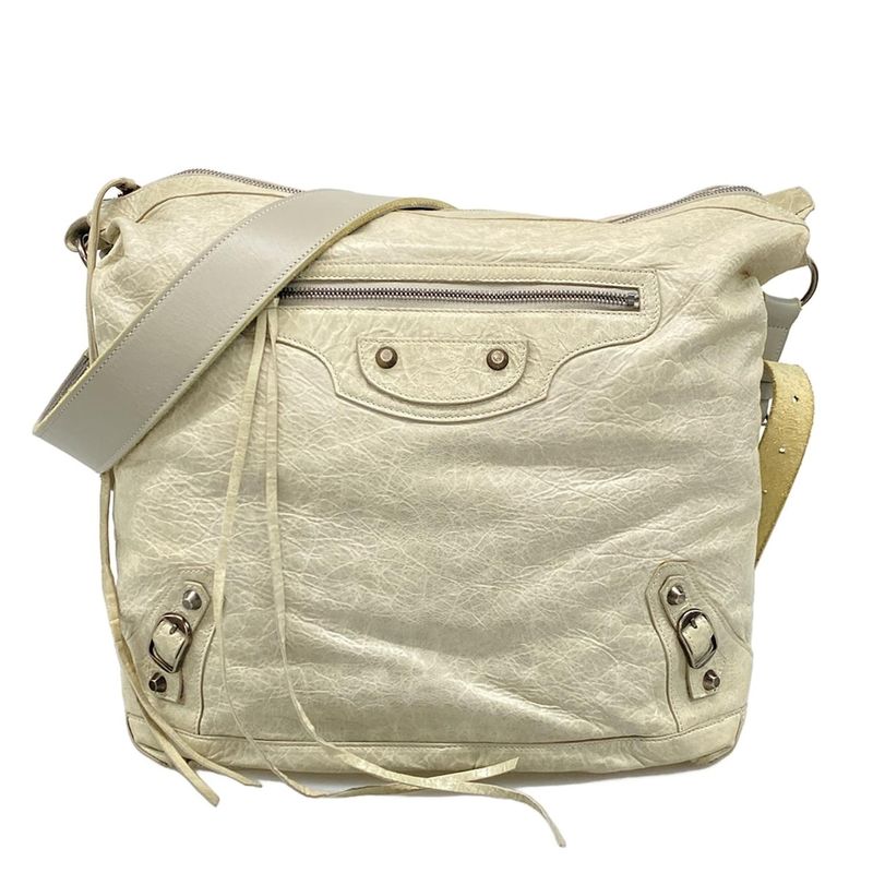 Balenciaga Shoulder Bag the Day Ivory Light Gray Leather X Light