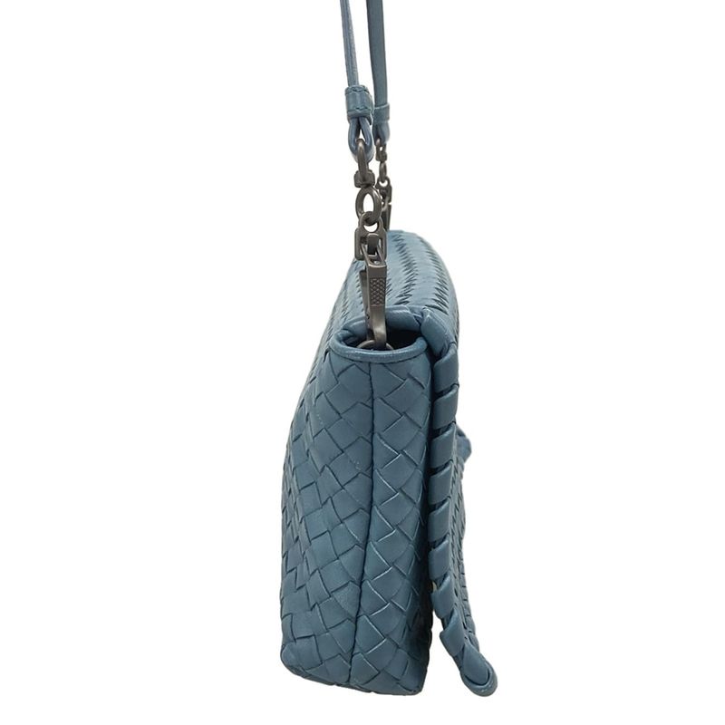 Bottega Veneta Shoulder Bag Intrecciato Blue Gray Leather