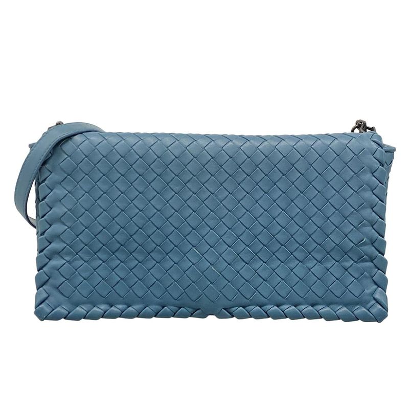 Bottega Veneta Shoulder Bag Intrecciato Blue Gray Leather