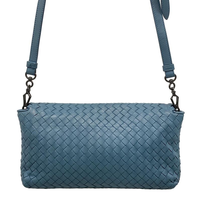 Bottega Veneta Shoulder Bag Intrecciato Blue Gray Leather