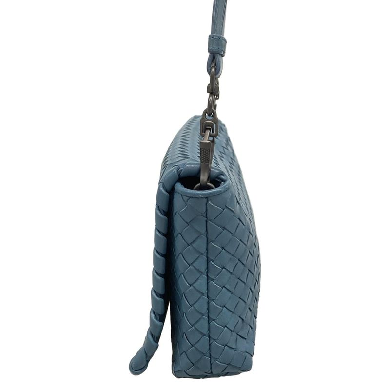 Bottega Veneta Shoulder Bag Intrecciato Blue Gray Leather
