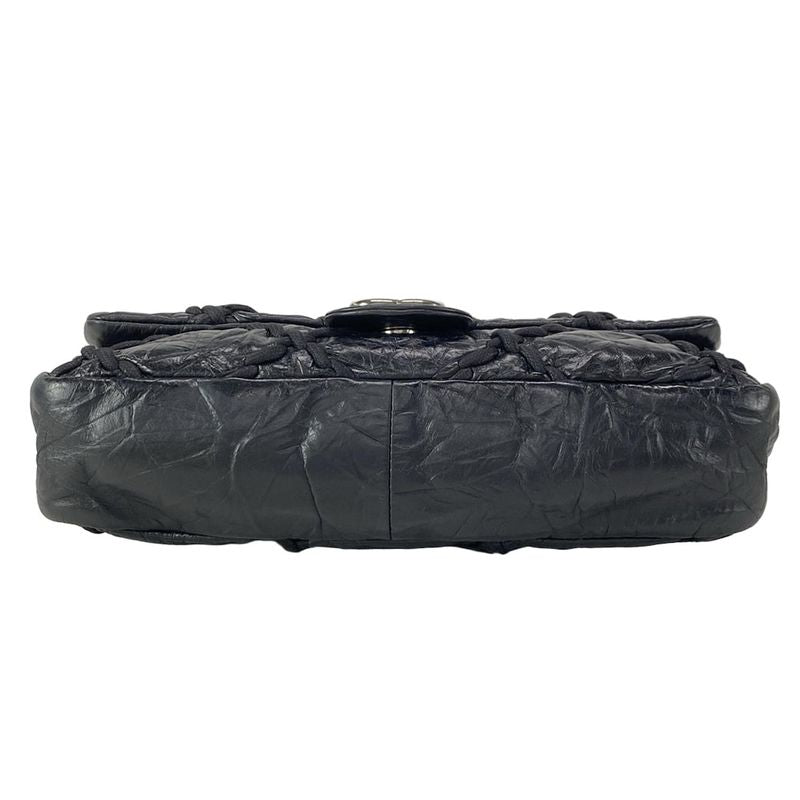 Chanel Shoulder Bag Ultra Stitch Black Chain Silver Flap