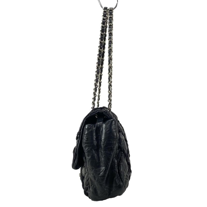 Chanel Shoulder Bag Ultra Stitch Black Chain Silver Flap