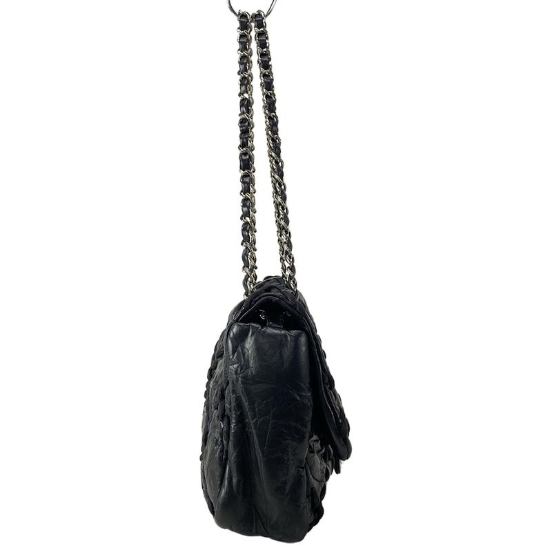 Chanel Shoulder Bag Ultra Stitch Black Chain Silver Flap