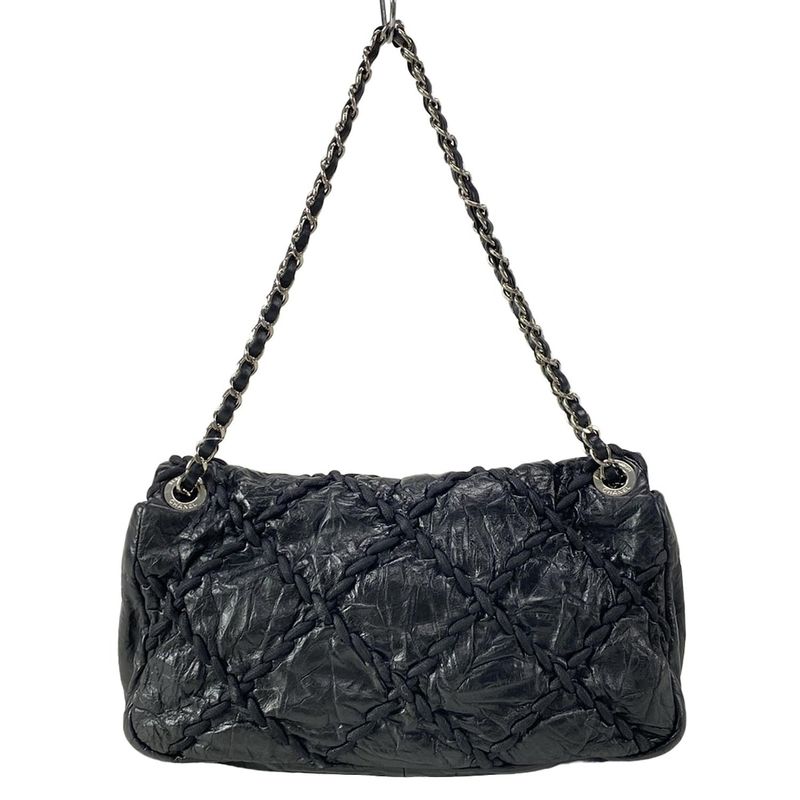 Chanel Shoulder Bag Ultra Stitch Black Chain Silver Flap
