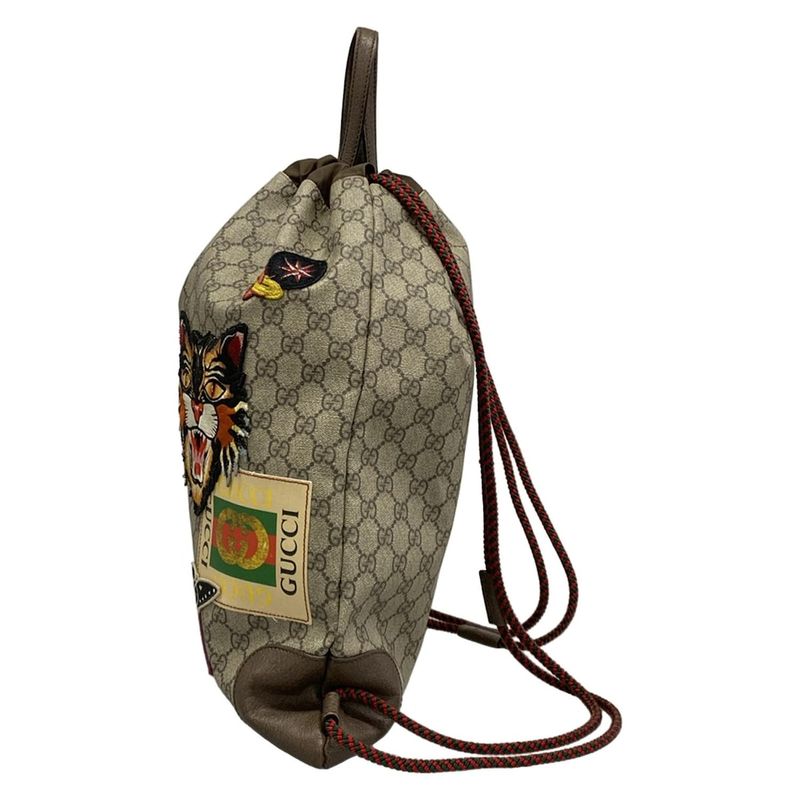 Gucci Backpack GG Supreme Drawstring Dark Brown Beige