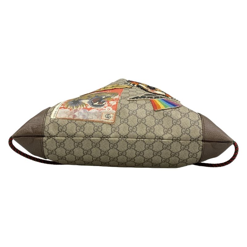 Gucci Backpack GG Supreme Drawstring Dark Brown Beige