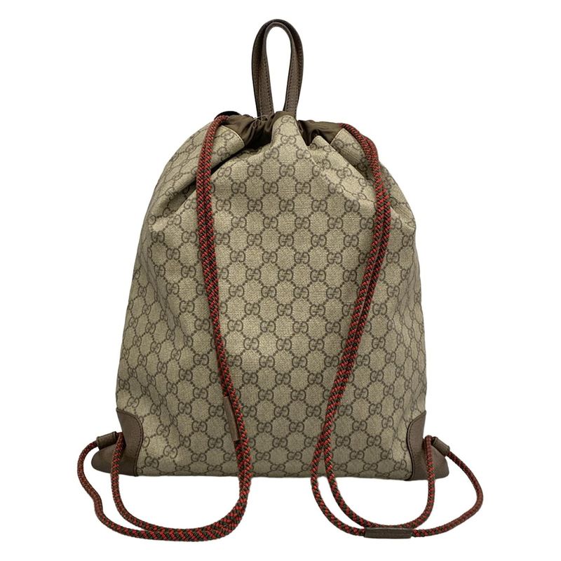 Gucci Backpack GG Supreme Drawstring Dark Brown Beige
