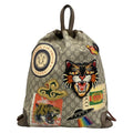 Gucci Backpack GG Supreme Drawstring Dark Brown Beige