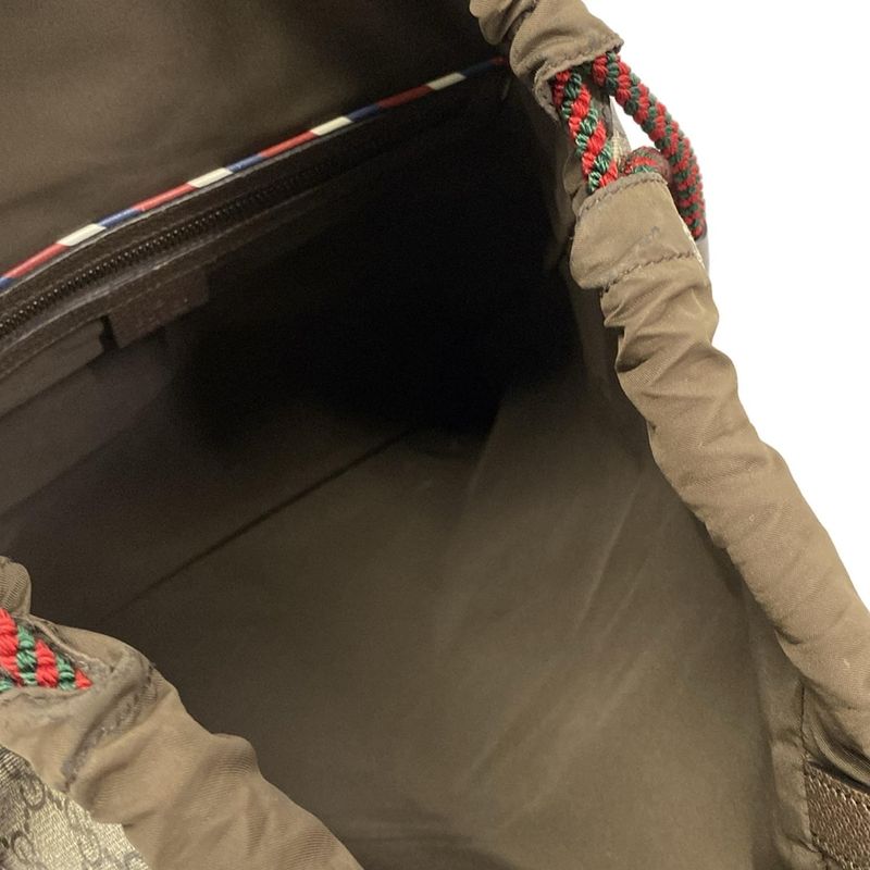 Gucci Backpack GG Supreme Drawstring Dark Brown Beige