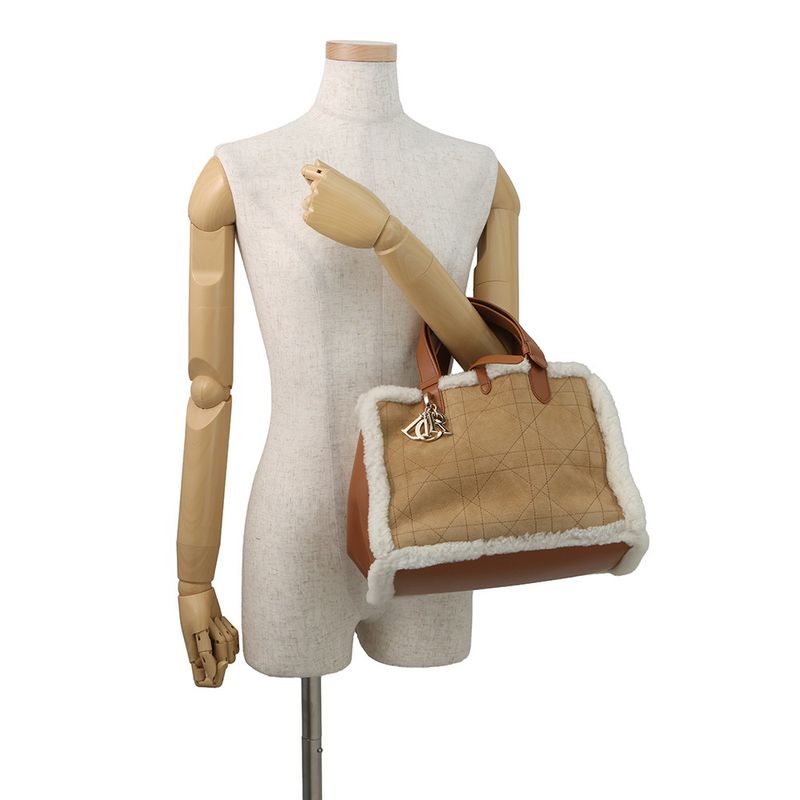 Dior Handbag Macro Cannage Toujour Beige Brown Ecru White