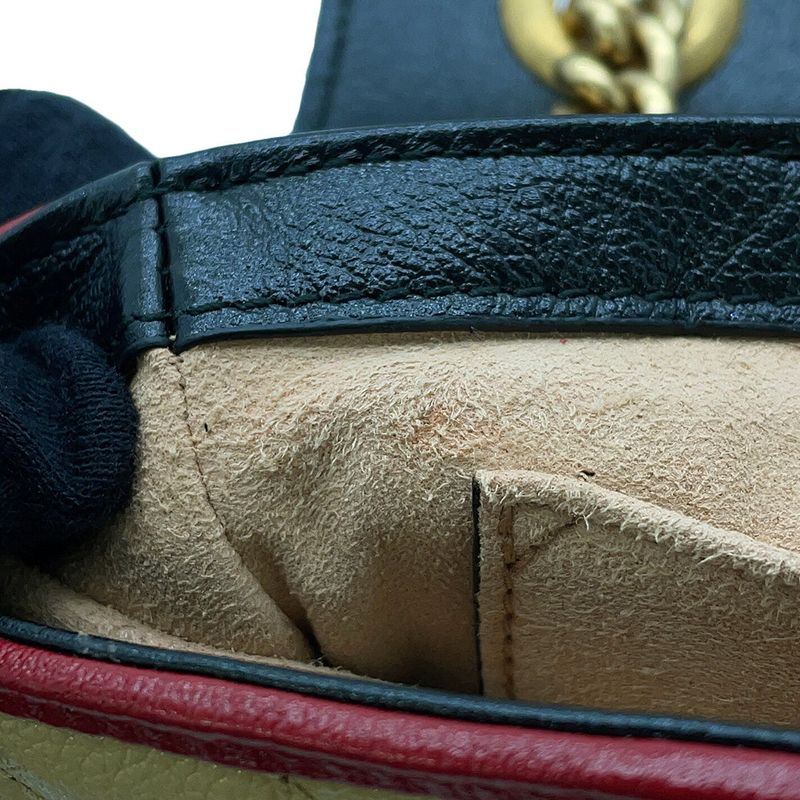 Gucci Chain Shoulder Bag GG Marmont Quilted Leather Small 2-Way Black Beige