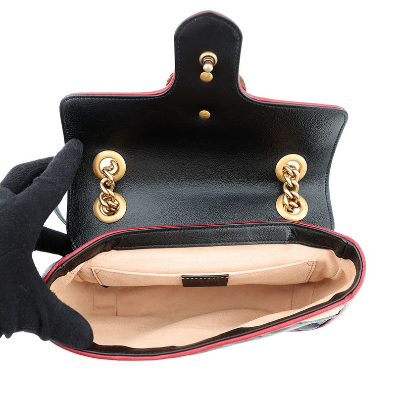 Gucci Chain Shoulder Bag GG Marmont Quilted Leather Small 2-Way Black Beige