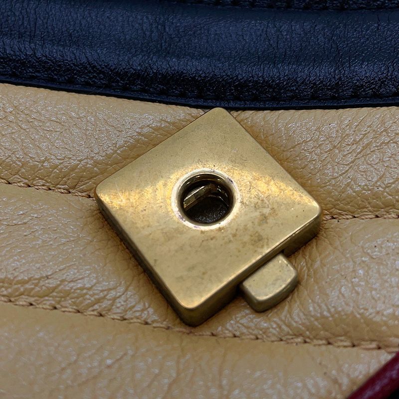 Gucci Chain Shoulder Bag GG Marmont Quilted Leather Small 2-Way Black Beige