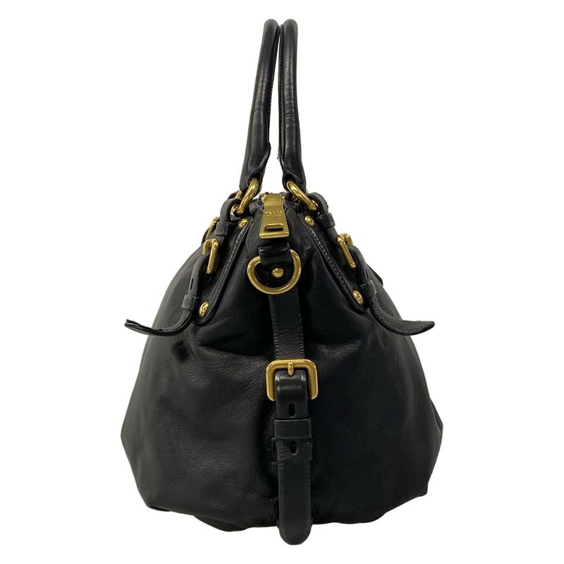 Prada Handbag Black Leather Tag