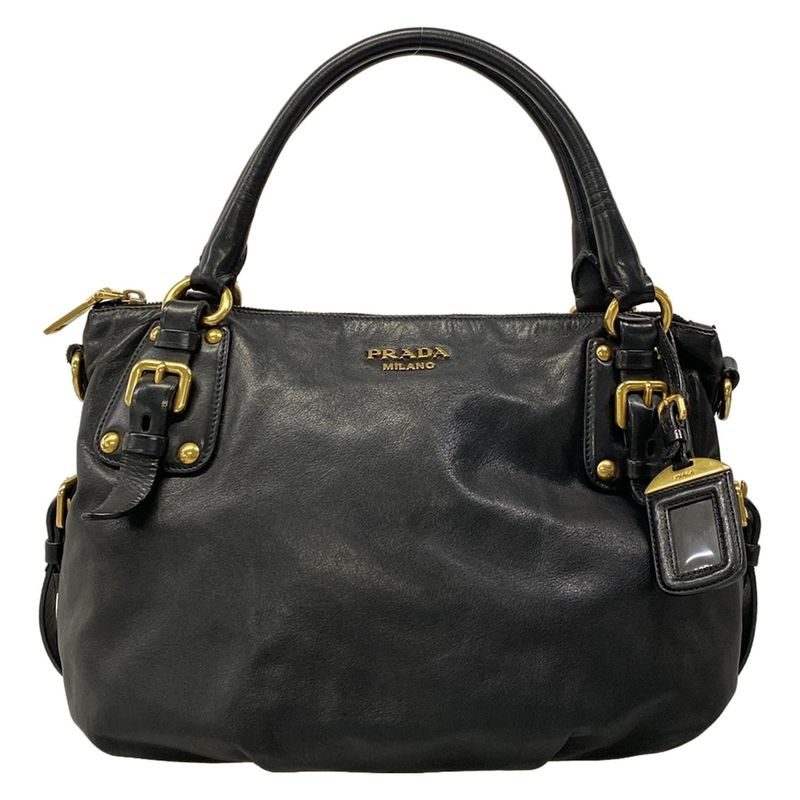 Prada Handbag Black Leather Tag