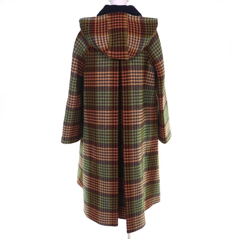 Gucci Checked Pattern Lining GG Horsebit Hooded Long Wool Coat