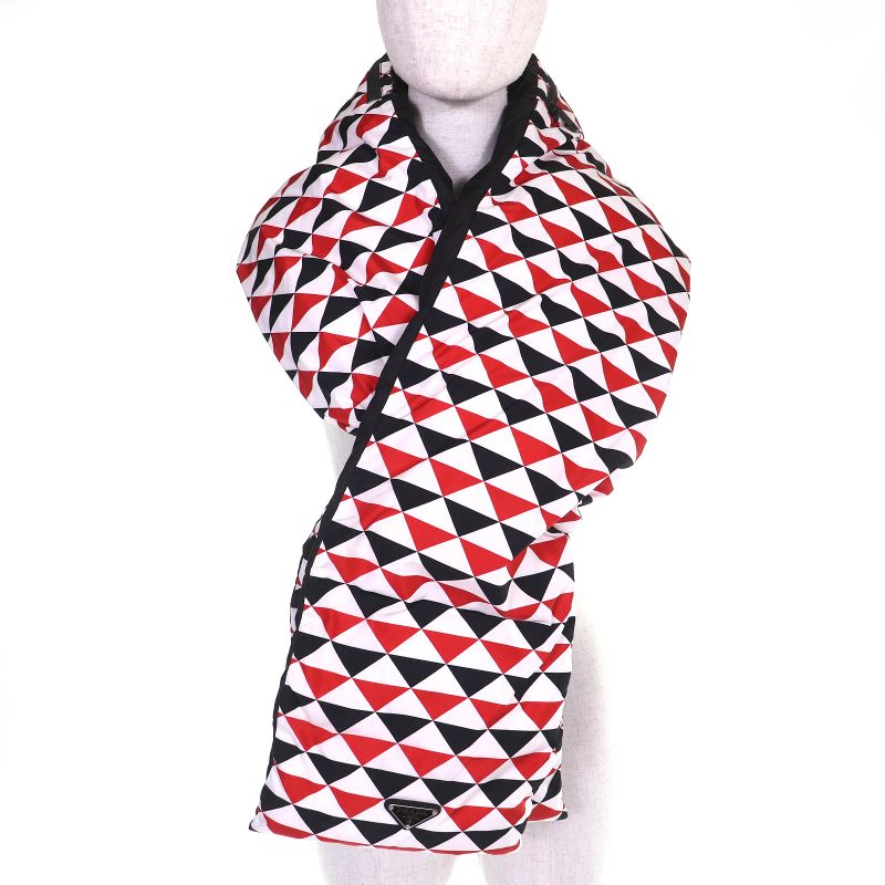 Prada Triangle Logo Hooded All Over Pattern Re-Nylon Down Scarf Red Hoodie