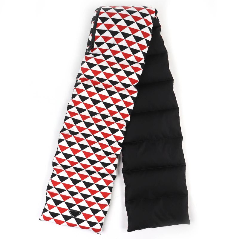 Prada Triangle Logo Hooded All Over Pattern Re-Nylon Down Scarf Red Hoodie