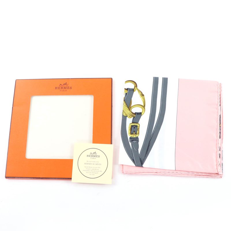 Hermes Carre 90 Brides de Gala Ceremony Bridle Silk Large Scarf Pink