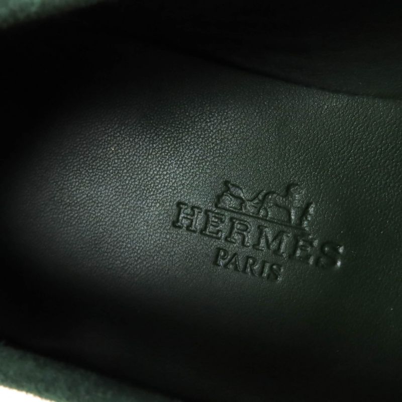 Hermes Suede Leather Constance Loafers Flat Shoes Green