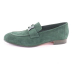 Hermes Suede Leather Constance Loafers Flat Shoes Green