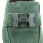 Hermes Suede Leather Constance Loafers Flat Shoes Green