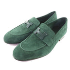 Hermes Suede Leather Constance Loafers Flat Shoes Green