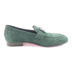 Hermes Suede Leather Constance Loafers Flat Shoes Green