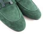 Hermes Suede Leather Constance Loafers Flat Shoes Green